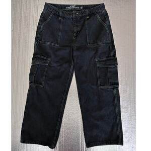 Hi Denim Hi-Rise Carpenter Jeans Black Green Stitch Size 13 34x25 Women's
